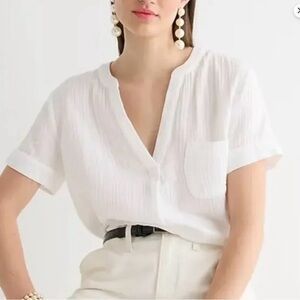 J.crew double gauze popover White V-Neck Gauze Top
